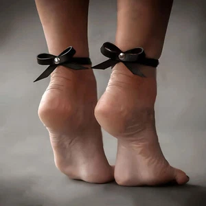 2PCS Women Sexy PU Leather Bowknot Footband Bracelet Adjustable Punk Accessories - Picture 1 of 6