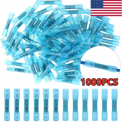 100-1000Pcs Heat Shrink Waterproof Wire Connector Blue 14-16 Butt Seal Terminals - Image 1 of 4