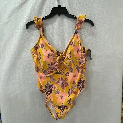 Без границ 1 изделие купальник женщины 2 X желтый цветочный оборки рукав высоты ноги - Изображение 1 из 4