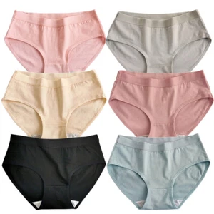 Conjunto de 6 piezas de bragas de algodón de color liso para mujer ropa interior suave cómoda diaria calzoncillos - Imagen 1 de 28