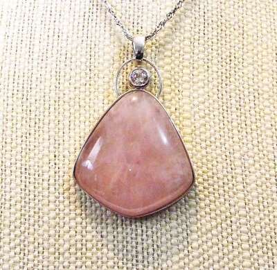 NF Sterling Silver Rose Quartz & White Topaz Wishing Amulet Large Pendant 2"long - Image 1 of 4