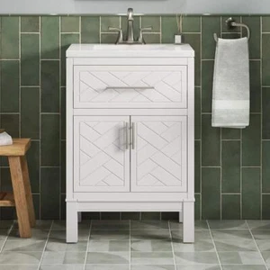 Kohler Bathroom Vanity Top 1Sink Freestanding Quartztop White Nickel Square Flat - Picture 1 of 12