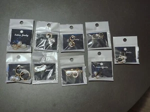 9-Piece Fashion Jewelry Earrings With Small Hoops, Glass Pearls, Golden Tone. - Picture 1 of 10