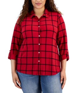 Camisa Tommy Hilfiger Tejida con Botones a Cuadros Chile Pimienta Talla Grande 2X - Imagen 1 de 1