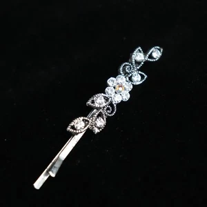 Rhinestone Floral Hair Bobby Pin with AB Aurora Borealis Center - Picture 1 of 6