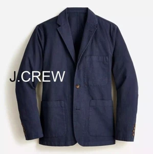 J.CREW blazer navy blue chore cotton linen chino 42 suit jacket slim XL casual - Picture 1 of 8