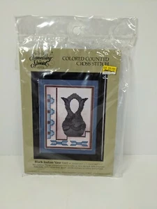 90s Counted Cross Stitch Candamar SOMETHING SPECIAL "Black Indian Vase" Kit - Picture 1 of 2
