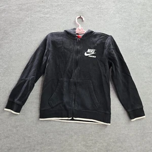 Nike Boys Sweatshirt Medium Black Sportswear Swoosh Logo Full Zip Hoodie Fleece - Picture 1 of 11