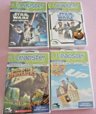 Lot 4 Leap Frog Leapster Learning Games Star Wars Reading & Math, Dinosaurs & Up - Image 1 of 2