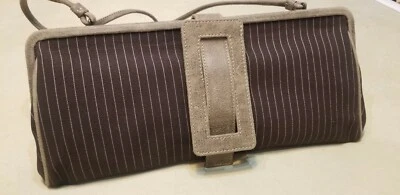 Italian design Minima Moralia Clutch style shoulder bag in brow pinstripe fabric - Image 1 of 4