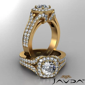 Anillo de compromiso de diamantes naturales de corte redondo con vástago dividido con halo color GIA D SI1 1,9 quilates - Imagen 1 de 5