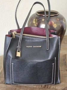 Marc Jacobs The Grind Tote Black Pebbled Leather Gold Toned Hardware - Picture 1 of 15