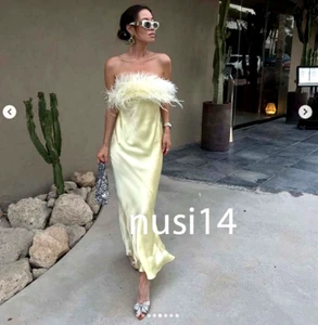 ZARA NUOVO ABITO MIDI DONNA SS25 RASO PIUMATO GIALLO VERDE XS-XL 2168/002/500 - Foto 1 di 5