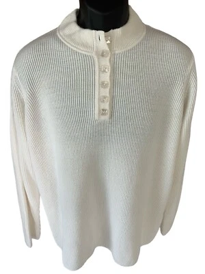 Norm Thompson 女式 XL 象牙色罗纹 1/4 方形纽扣长袖毛衣 — 第 1/4 张图片