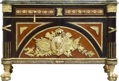 Cómoda trofeo Luis XVI à Vantaux montada en bronce con tapa de mármol reproducción de pata de león Foto 1 de 4