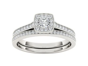 10k White Gold 0.5Ct Diamond Halo Solitaire Engagement Ring Sz 6, H-I I2 - Picture 1 of 6