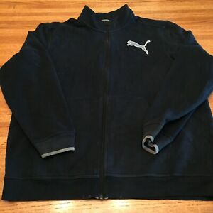 Puma Jacket Mens XL Black White Full Zip Track Long Sleeve Sweatshirt Cotton