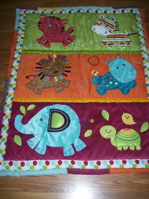 Kidsline Baby Nursery Crib Blanket Comforter ANIMAL PARADE Elephant Turtle Lion - Image 1 of 4