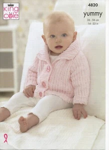 King Cole Chunky Knitting Pattern 4820 Baby Cardigan & Blanket Yummy 14-22" NEW - Picture 1 of 12