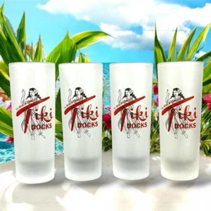 Tiki Docks Hawaiian Hula Dancers Frosted Shot Glass - Set of 4 for Bar Decor - Picture 1 of 1