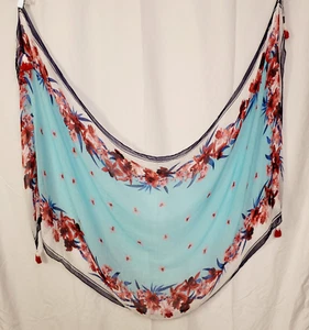 Tommy Bahama Women's O/S Chambray Magnifica Blooms Scarf w/ Tassels Swim Coverup - Picture 1 of 5