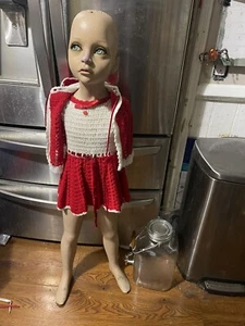 Vintage Crochet Sweater Dress & Cape Set Young Child Little Red Riding Hood - Picture 1 of 15