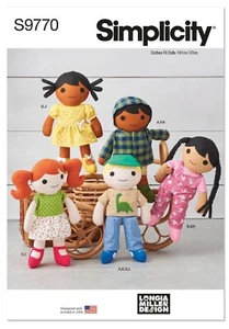 SIMPLICITY SEWING PATTERN 9770 14½" / 37CM STUFFED RAG CLOTH DOLLS & CLOTHES - Picture 1 of 4