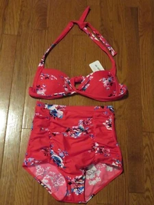 New Women's Coco Ship Floral Two Piece High Waisted Red Floral Swimsuit Small - Picture 1 of 1