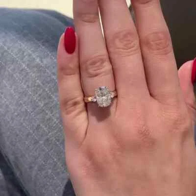 High Quality 14k Multi Tone Gold Women Gift Lab Grown/CVD Diamond Certified Ring - Image 1 of 4