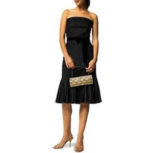 Banana Republic Black Silk Taffeta Lace Strapless Midi Cocktail Dress 8 formal - Picture 1 of 13