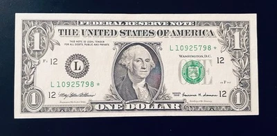 US 1999 $1 One Dollar Bill Series # L10925798*  Star Note San Francisco CA UNC - Image 1 of 3