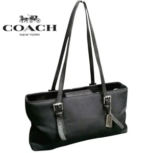 COACH BLACK NYLON TOTE LEATHER TRIM STRAPS PRE-OWNED EXCELLENT CONDITION SEE PIC - Picture 1 of 9