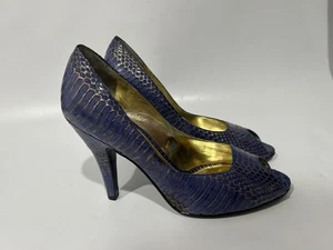 Nina Heels Gr. 7 US Schlangen Leder Blau/Gold - Bild 1 von 7