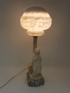 Antique 30s alabaster lamp figural 21.5" tall works! - Picture 1 of 23