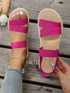 Flache Damen-Sandalen Fersenriemen Stoff Sommer Strand elastische Riemen Schuhe - Bild 1 von 51