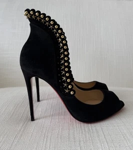 Christian Louboutin Roucouloucou Black Suede Heels Studded Size 38 NEW WORN ONCE - Picture 1 of 18