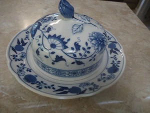 Burro Hutschenreuther Cipolla Blu Smerlata 7 1/2" con Coperchio - Foto 1 di 7