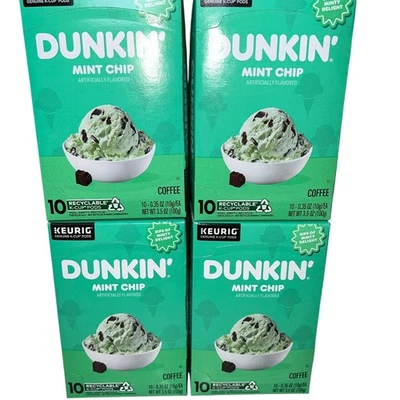 4x Dunkin Mint Chip Dark Roast Coffee K-Cups 10ct ea EXP 02/2026 Keurig Pods NEW - Image 1 of 4