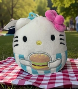 Squishmallow Hello Kitty Hamburger 3.5" Clip Sanrio Plush Keychain Bag Clip NWT - Picture 1 of 6