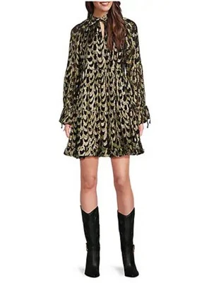 Vestido Gibson & Latimer XL Tejido Metálico Estampado Ogee Mangas Largas Campesinas Línea A Foto 1 de 4