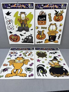 Vintage Garfield Halloween Reusable Window Clings Set Of 4 - Picture 1 of 6