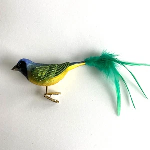 Grüner Eichelhäher Vogel Clip auf Glas Ornament Glitzer OWC Alte Welt Weihnachten - Bild 1 von 8