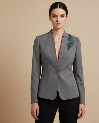 Chaqueta Blazer Brooks Brothers Mujer Gris Aplique Talla 8 Lana Un Botón” Foto 1 de 4