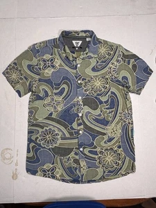 Vissla Men’s Floral Surf Button Up Shirt Medium Blue Green Short Sleeve 22x29 - Picture 1 of 6