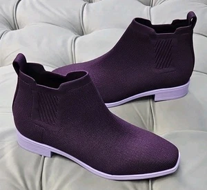 Vivaia Ryan Obermaterial Strick Dunkellila Flache Stiefeletten Damenschuhe 38 7 Neu - Bild 1 von 14