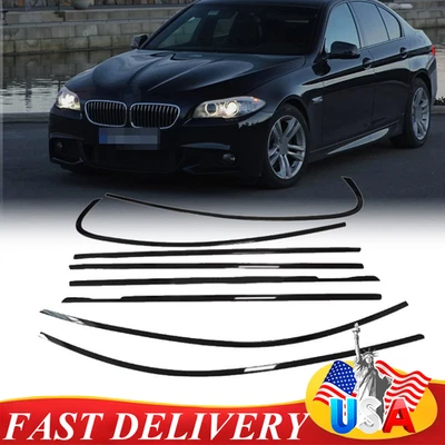8Pcs For BMW 5 Series F10 2011-2016 Gloss Black Window Molding Trim Frame Strips — 第 1/4 张图片