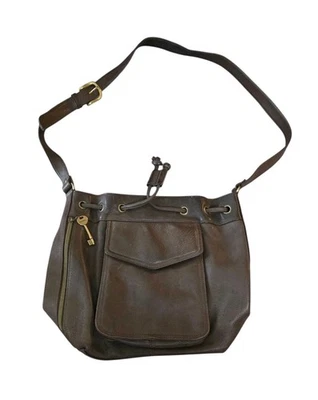 Bolso de Hombro De Colección Fossil con Cordón Marrón Guijarro Cuero Genuino Bolsillos Foto 1 de 4