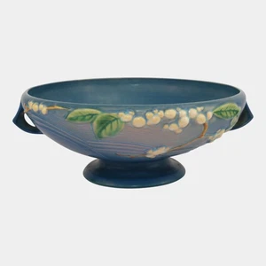 Roseville Snowberry Blue 1947 Mid Century Modern Art Pottery Fruit Bowl 1FB-10 - Picture 1 of 6