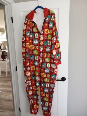 Hombre Navidad Muñeco de Nieve a Cuadros Una Pieza Con Capucha Navidad Pijama Grande Foto 1 de 4
