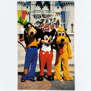 Mickey Mouse Goofy Pluto Postcard Disney World Magic Kingdom Cinderella Castle - Picture 1 of 2